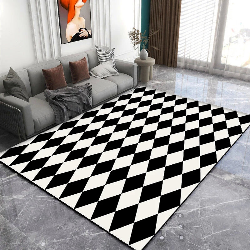 Navak Carpet Nordic Black White Simple Style Carpets for Living Room Soft Washable Non-slip Large Area Rugs for Bedroom Decoration Home Mat