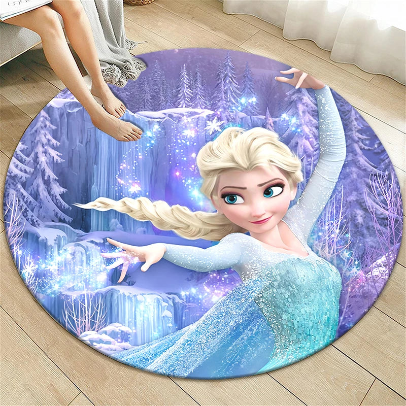 Navak Teppich Prinzessin Elsa Cartoon Print Runder Teppich, Schlafzimmer Dekorativer Teppich, Wohnzimmer Badezimmer Picknick Camping Eingang Rutschfeste Matte