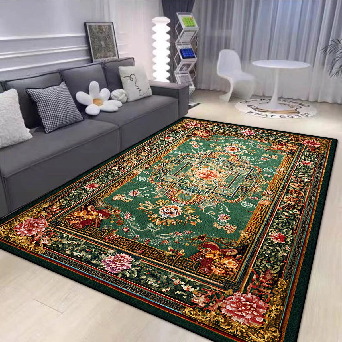 Navak-Teppich im persischen Stil, großer grüner Teppich, Wohnzimmer, rutschfest, leicht zu reinigen, Couchtischmatte, weich, faltbar, Esszimmer-Dekor-Teppich