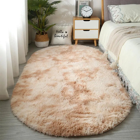 Navak Carpet Exclusive Picks Nordischer Ins-Teppich mit verdicktem Langhaar und Batikmuster aus Seidenhaar. Moderner, schlichter ovaler Schlafzimmer-Bettteppich, Wohnzimmer-Sofa-Teppich