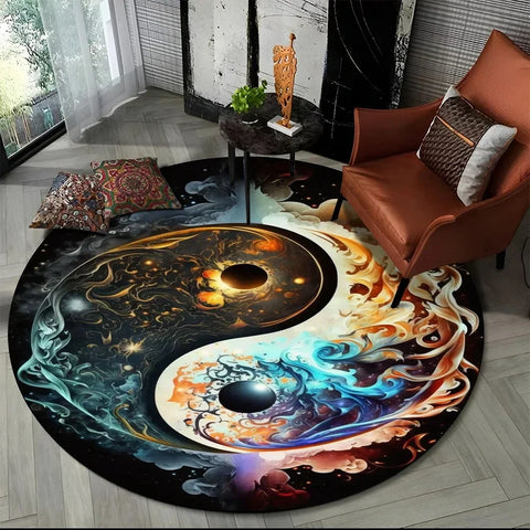 Navak Carpet Crystal Velvet Yin Yang Runder Teppich, 3D Tai Chi Druck, rutschfeste Bodenmatte für Wohnzimmer, Schlafzimmer, Heimdekor, Kreisbereichsteppich
