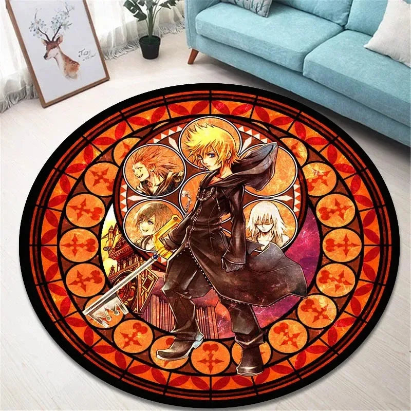 Navak Carpet Daily Picks Kingdom Hearts Cartoon-Teppich, runde Bodenmatte, Wohnzimmerteppich, Badezimmer, Küchenteppich, Fußmatte, rutschfeste Bodenmatte