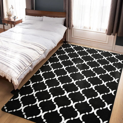 Navak Carpet Großer Shag-Teppich aus Memory-Schaum, Wohnzimmerteppich, 1,8 x 2,7 m, schwarzer Plüsch-Schlafzimmerteppich mit geometrischem Muster, Innenteppich für Kinderzimmerdekoration