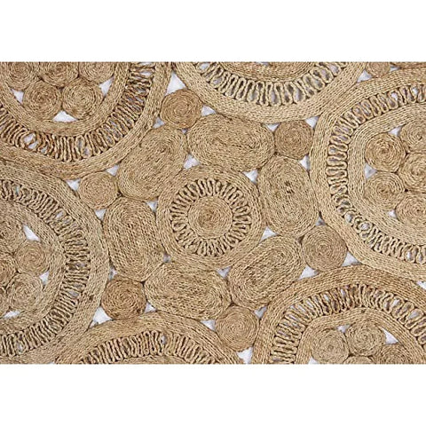Navak Teppich, natürlicher geflochtener Jute-Teppich, rund, handgefertigt, für den Innenbereich, weich, Bohemian-Stil, geometrisches Design, Heimdekoration, Esszimmer, Schlafzimmer, Wohnzimmer