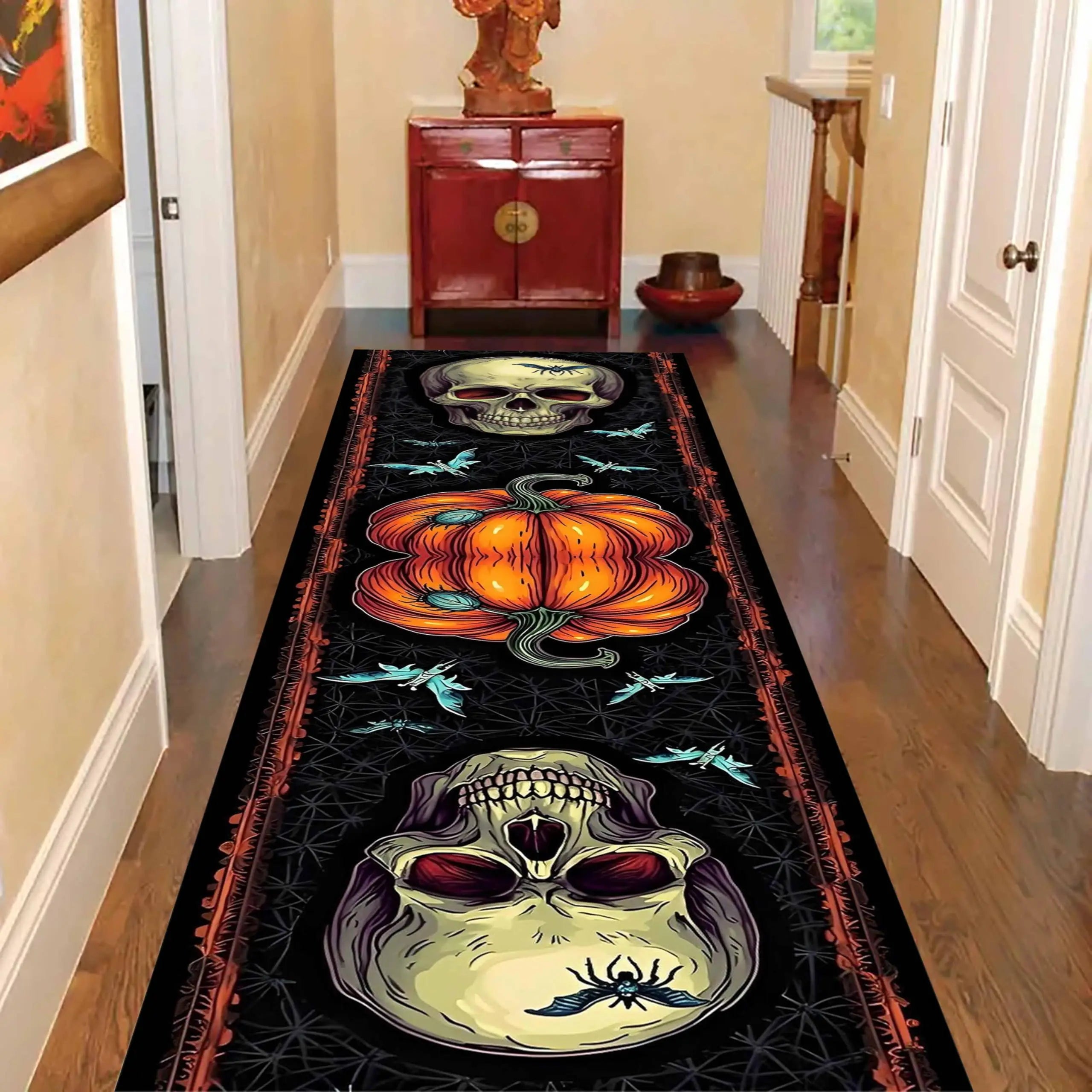 Navak Carpet Exclusive Picks Halloween-Läuferteppich, abstrakter Kürbis-Totenkopf-Teppich, Küche, rutschfest, Spinnennetz-bedruckte Teppiche für Wohnzimmer, Heimdekoration