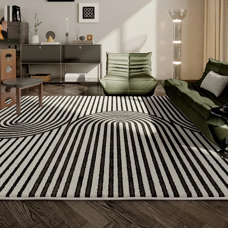 Navak Teppich Französischer einfacher Wohnzimmerteppich Moderner leichter Luxus Plüsch Anti-Rutsch Couchtisch Teppich Home Decor Linien Schlafzimmer Weiche Bodenmatte 러그