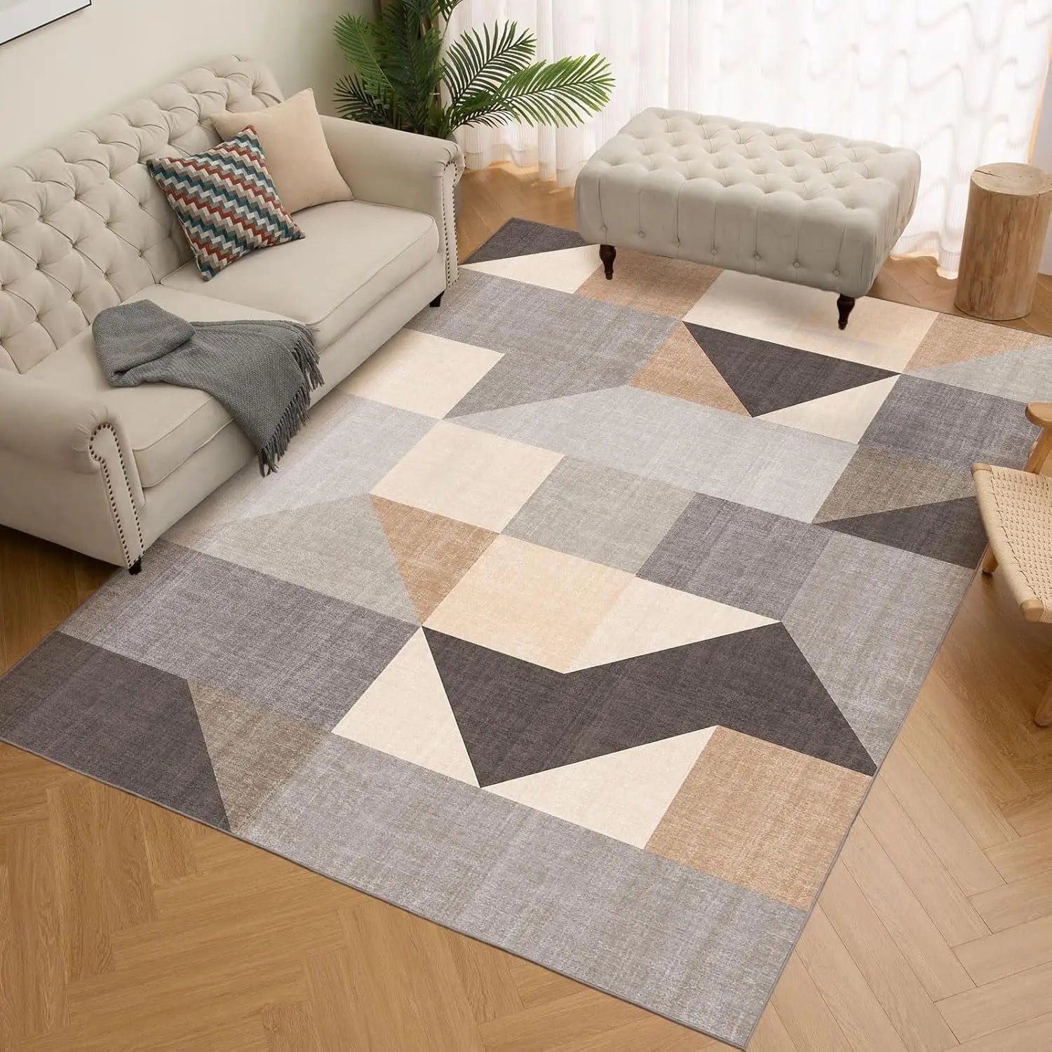 Navak Carpet HOMFINE Waschbarer moderner Teppich – Geometrischer Stil für Wohnzimmer, Schlafzimmer, maschinenwaschbarer Teppich, weich, rutschfest, nicht scheuernd