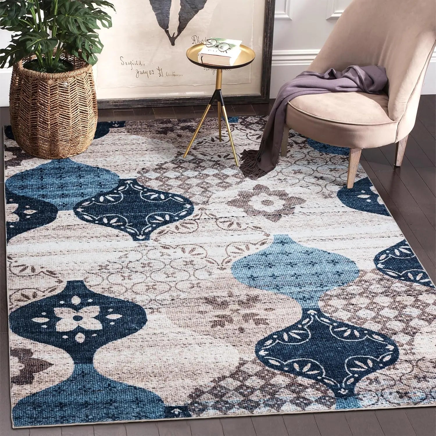Navak-Teppich, Vintage-Boho-Teppich, ultraweicher, niedriger Flor, waschbar, rutschfest, schmutzabweisend, bedruckter Teppich für Wohnzimmer und Schlafzimmer P