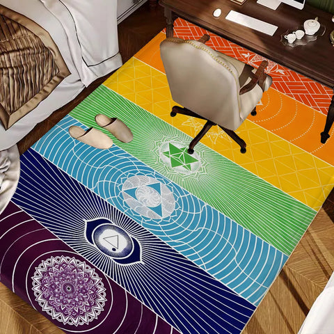 Navak Carpet Rainbow 7 Chakra Mandala Bohemia Yoga Fußmatte, waschbar, rutschfest, für Wohnzimmer, Sofa, Stühle, Bereichsmatte, Küche, Willkommens-Fußmatte