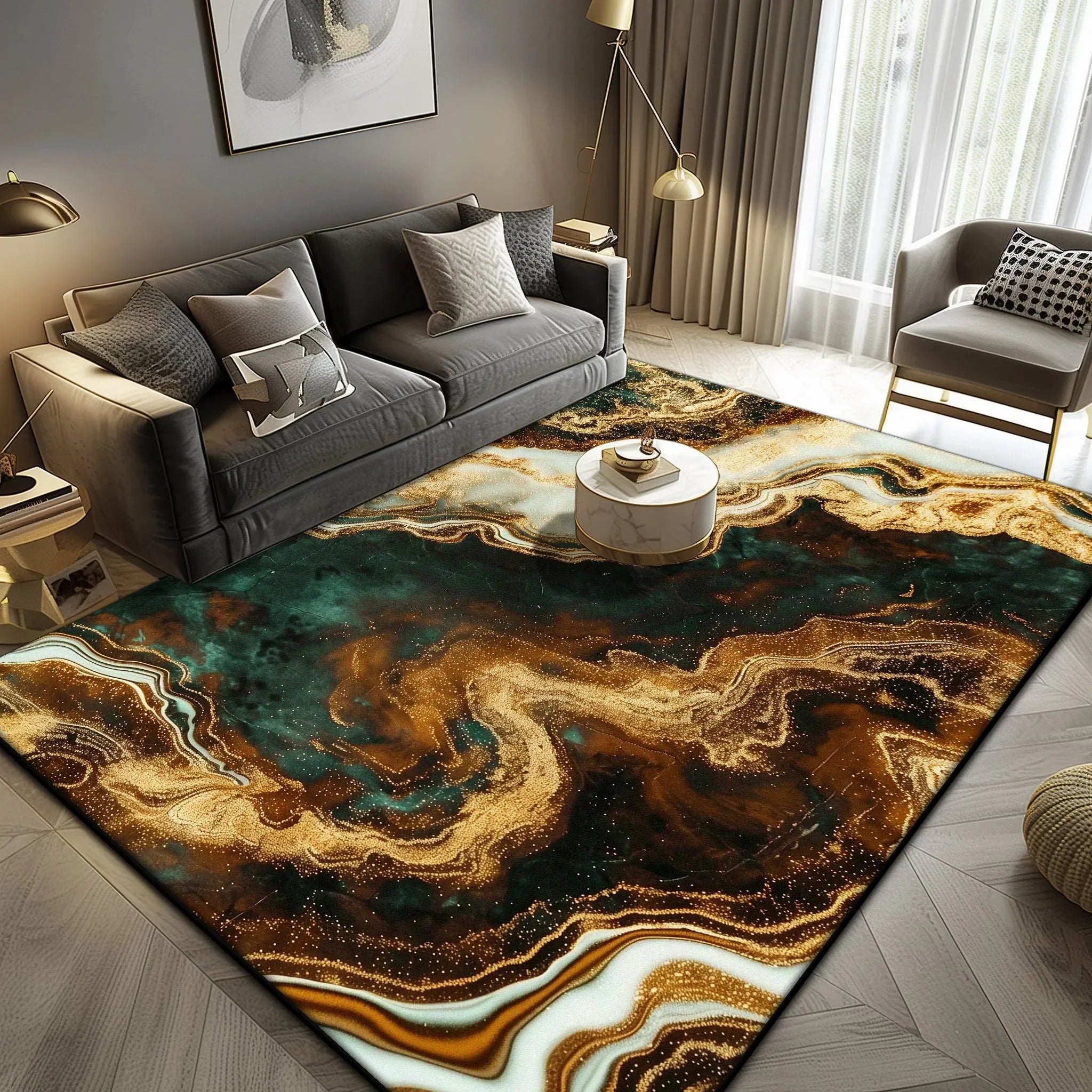 Navak Carpet Luxus-Marmor-Teppich mit großem Bereich, Schwarz-Gold, abstrakter Teppich für Wohnzimmer, Sofa, Lounge, Couchtisch, rutschfeste, weiche Bodenmatte