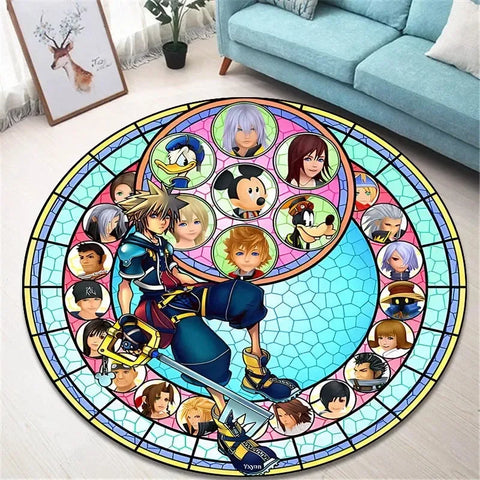 Navak Carpet Daily Picks Kingdom Hearts Cartoon-Teppich, runde Bodenmatte, Wohnzimmerteppich, Badezimmer, Küchenteppich, Fußmatte, rutschfeste Bodenmatte