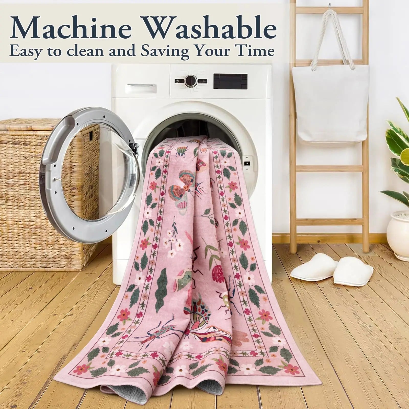 Navak Carpet Pink, waschbare Teppiche, weich, modern, rosa, für Schlafzimmer, Mädchen, Wohnzimmer, rutschfester Teppich