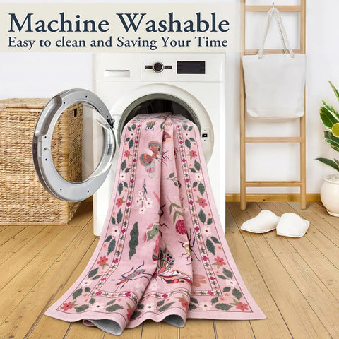Navak Carpet Pink, waschbare Teppiche, weich, modern, rosa, für Schlafzimmer, Mädchen, Wohnzimmer, rutschfester Teppich