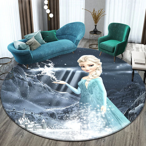 Navak Teppich Prinzessin Elsa Cartoon Print Runder Teppich, Schlafzimmer Dekorativer Teppich, Wohnzimmer Badezimmer Picknick Camping Eingang Rutschfeste Matte