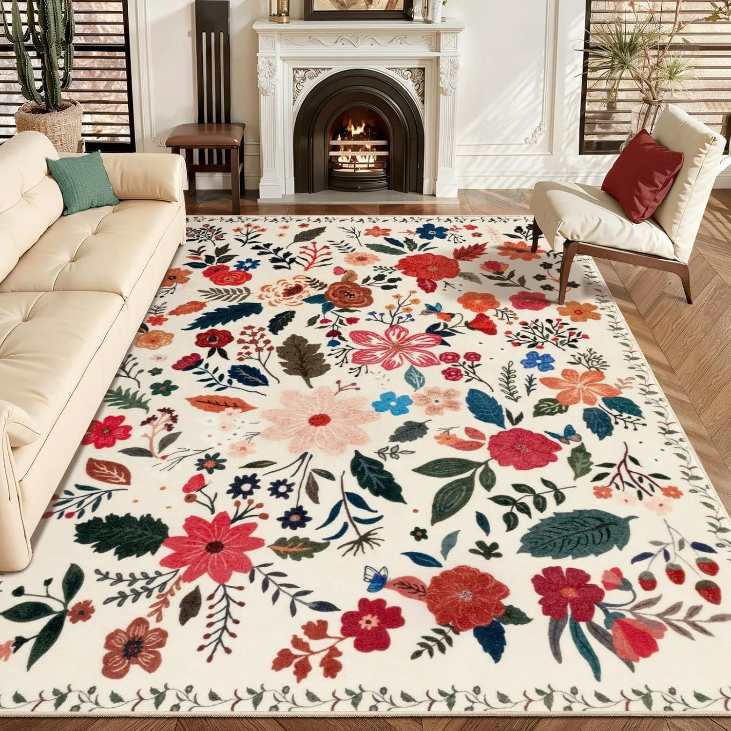 Navak Carpet Pink Vintage Living Room Carpet Bohemian Style Light Luxury Bedroom Rug Large Area Machine Washable Non-slip Coffee Table Mat 러그