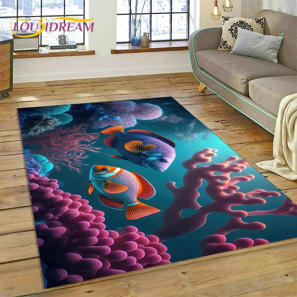 Navak Teppich, 3D-Unterwasserwelt, Meeresboden, Delfin, Cartoon-Teppich, für Schlafzimmer, Wohnzimmer, Sofa, Dekoration, große Bodenmatte für Kinder