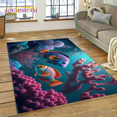Navak Teppich, 3D-Unterwasserwelt, Meeresboden, Delfin, Cartoon-Teppich, für Schlafzimmer, Wohnzimmer, Sofa, Dekoration, große Bodenmatte für Kinder