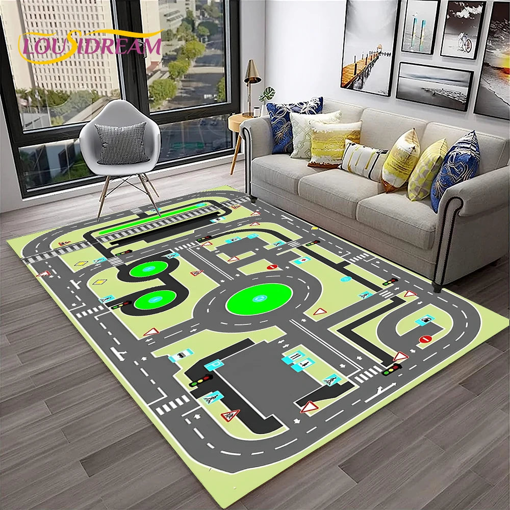 Navak Teppich Kinderspielmatte Verkehrsautobahn Stadt Spielzimmer Teppich Teppich für Zuhause Wohnzimmer Schlafzimmer Fußmatte Dekor, Bereich Teppich rutschfeste Bodenmatte