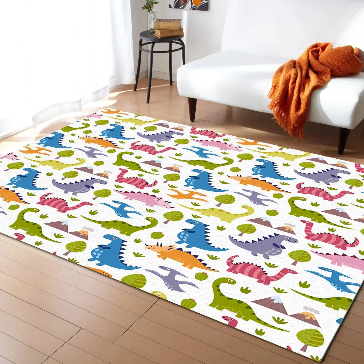 Navak Teppich, Cartoon-Dinosaurier-Teppich, Dino-Teppich, rutschfeste Dinosaurier-Bodenmatte für Spielzimmer, Klassenzimmer, Kinderzimmer-Dekor, Krabbelmatte für Kinder
