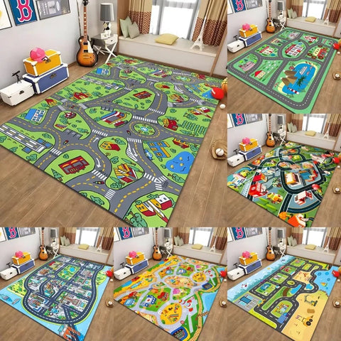 Navak Teppich, pädagogischer Spielteppich für Kinder, Stadtleben, Straßenverkehrssystem-Teppich für Schlafzimmer, Spielzimmer, lustige Lernbodenmatte, sichere Kinder