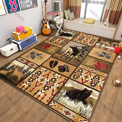 Navak Carpet Teppich im amerikanischen Landhausstil im Retro-Stil mit Tiermuster für moderne Heimdekoration, schmutzabweisend, rutschfeste Spielmatte für Kinder als Geschenk
