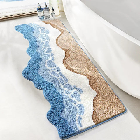 Navak Carpet 70 x 160 cm, handgetufteter Nachttischteppich mit Wellenmuster, Teppiche zur Dekoration des Schlafzimmers, beflockte Mikrofaser-Badezimmermatte, rutschfest, saugfähig