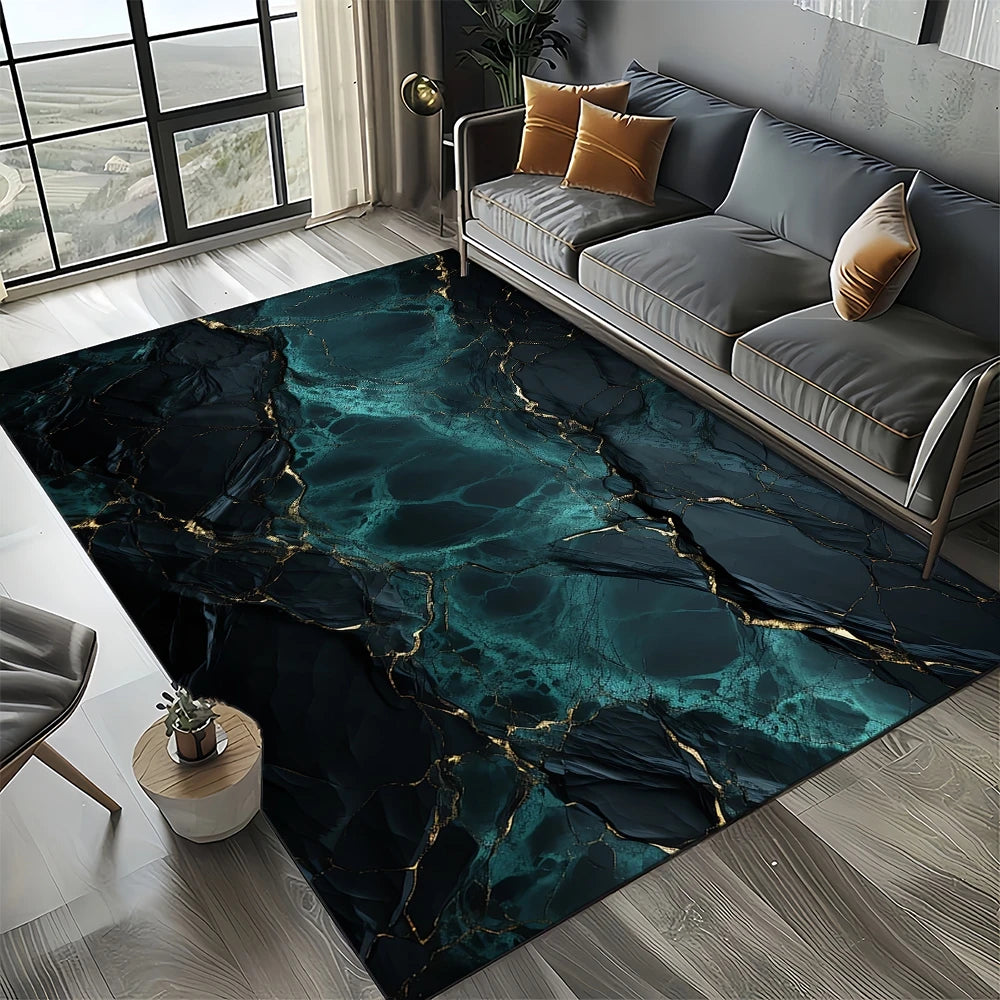 Navak Carpet Eleganter Teppich in Schwarz, Weiß und Gold – Anspruchsvolles marmorähnliches Muster für Wohnzimmer oder Schlafzimmer, rutschfeste moderne Wohndekoration