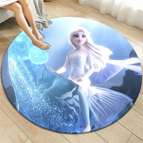 Navak Teppich Prinzessin Elsa Cartoon Print Runder Teppich, Schlafzimmer Dekorativer Teppich, Wohnzimmer Badezimmer Picknick Camping Eingang Rutschfeste Matte
