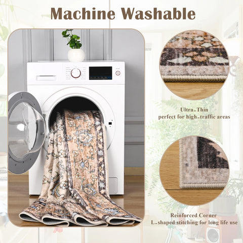 Navak Teppich-Teppiche für das Wohnzimmer, maschinenwaschbarer Vintage-Teppich, rutschfester Kurzflor-Überwurfteppich mit Gummirücken, waschbarer Teppich