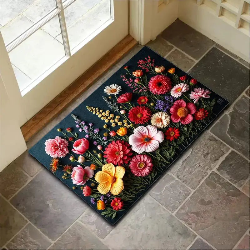 Navak Carpet „Charmanter Kristall-Samt-Teppich – Fußmatte mit weichem und lebendigem Blumenmuster, rutschfeste Eingangsdekoration, perfekter Akzent für das Zuhause im Frühling“