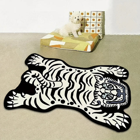 Navak Carpet Exclusive Picks Kreativer, geschwungener weißer Tiger-Teppich – langlebig und leicht zu reinigen – Seitenteppich fürs Zimmer, Eingangsmatte fürs Badezimmer, Heimdekoration