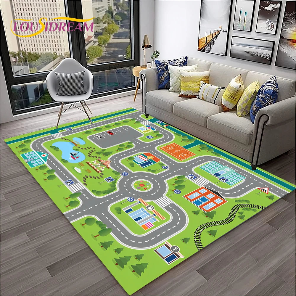 Navak Teppich Kinderspielmatte Verkehrsautobahn Stadt Spielzimmer Teppich Teppich für Zuhause Wohnzimmer Schlafzimmer Fußmatte Dekor, Bereich Teppich rutschfeste Bodenmatte
