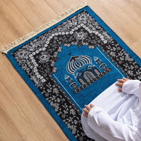 Navak Teppich Damen Herren Muslimischer Gebetsteppich Anbetung Kniend Bedruckte Bodenmatte Tragbare Reise-Gebetsteppiche Ramadan-Geschenk Weicher islamischer Gebetsteppich