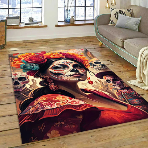 Navak Teppich, Horror-Totenkopf-Mädchen, tot, Gothic, untote Frau, Teppich für Zuhause, Wohnzimmer, Schlafzimmer, Sofa, Fußmatte, Dekoration, Kinderbereich, rutschfeste Matte