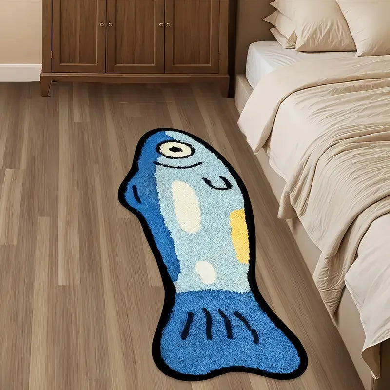 Navak Carpet Exclusive Picks Blauer Cartoon-Teppich mit gesalzenem Fisch, weich und waschbar, Heimdekoration, geeignet für Zimmer, Schlafzimmer, Eingänge und Küchen