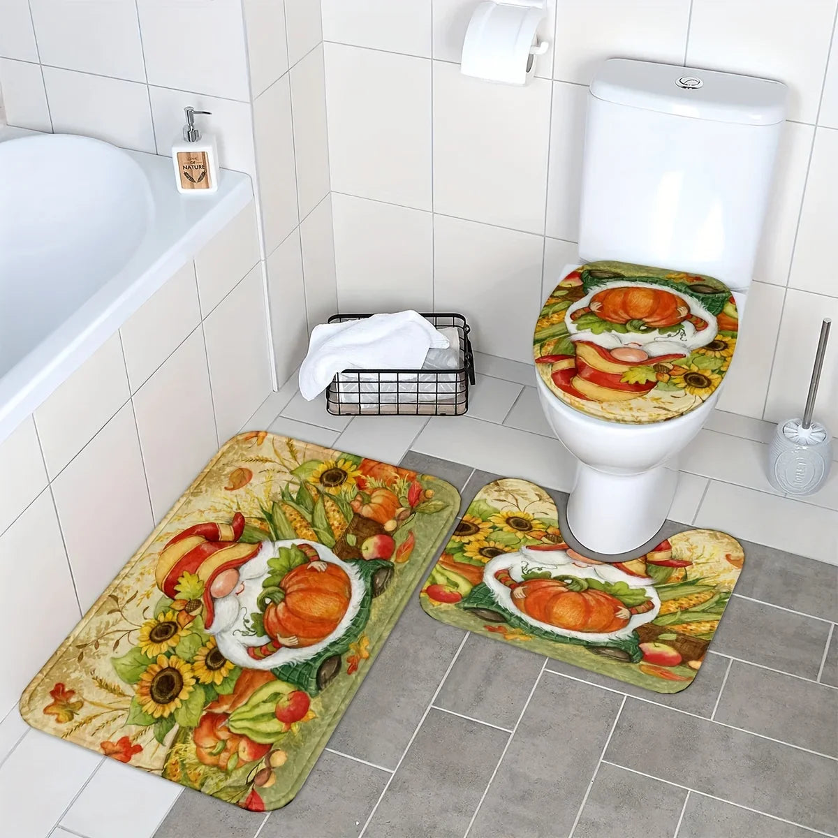 Navak Carpet 3-teiliges Set aus wasserdichten und rutschfesten Bodenmatten im pastoralen Stil, Badezimmermatten, U-förmigen Matten, geeignet für die Badezimmerdekoration