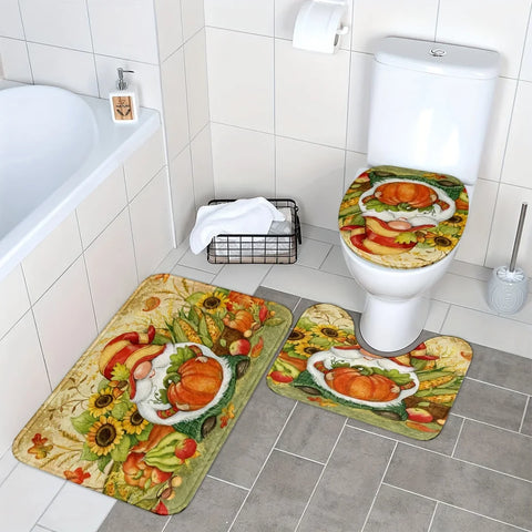 Navak Carpet 3-teiliges Set aus wasserdichten und rutschfesten Bodenmatten im pastoralen Stil, Badezimmermatten, U-förmigen Matten, geeignet für die Badezimmerdekoration