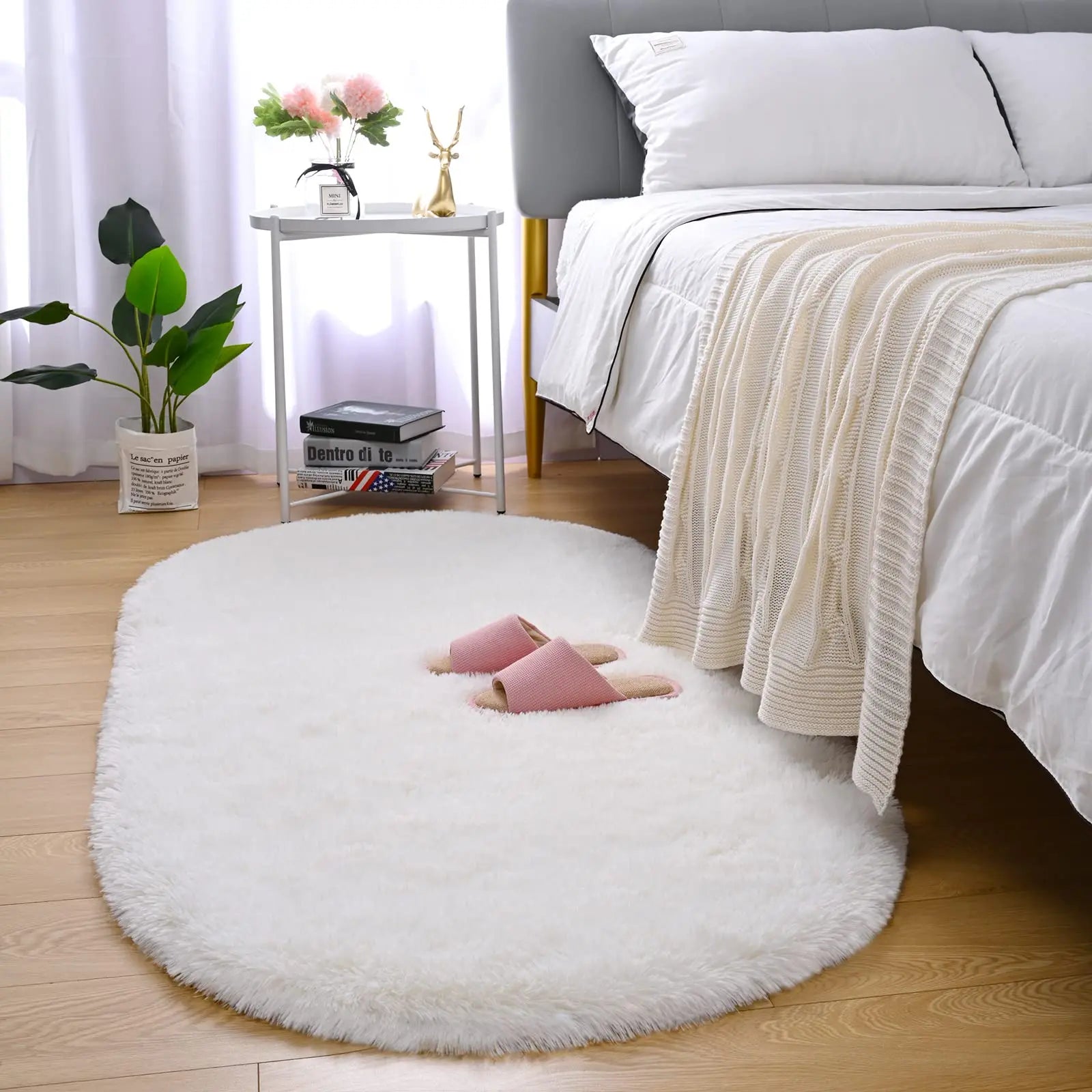 Navak Teppich, flauschiger Plüschteppich, Ellipse, für Kinderzimmer, Wohnzimmer, Sofa, Balkon, weicher, seidiger Teppich, Mädchenzimmer, Heimdekoration