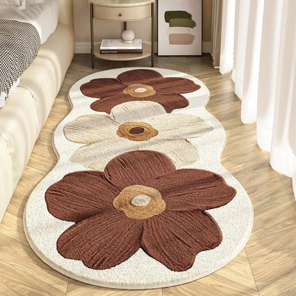 Navak Carpet Exclusive Picks Teppich für Schlafzimmer Streifen Flanell Nachttisch Teppich Frische Blumen Ins Wind Streifen Schlafzimmer Erkerfenster Schmutzabweisende Kühle Decke