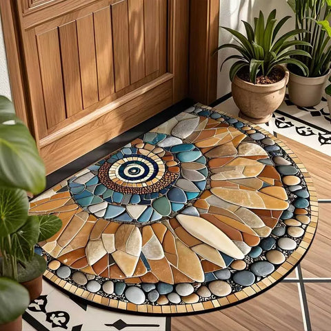 Navak Carpet Rutschfeste, halbrunde Fußmatte mit Blumenmuster, saugfähig, Willkommensteppich, waschbar, Fußmatte, Eingangsmatte für drinnen und draußen