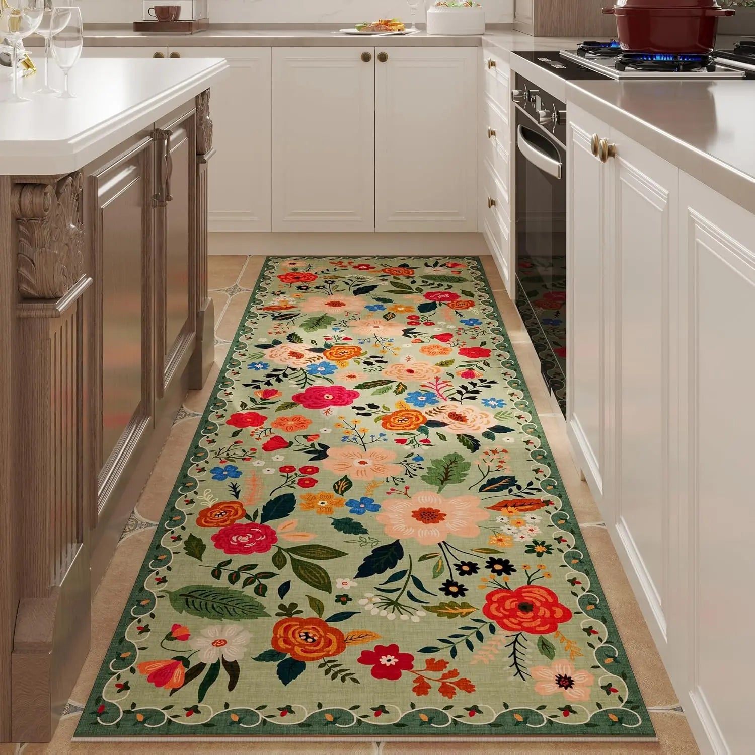 Navak Carpet Exclusive Picks Läuferteppich für Flure und Küchen, rutschfest, maschinenwaschbar, mit Gummirückseite, weiche Blumenteppiche für die Küchendekoration