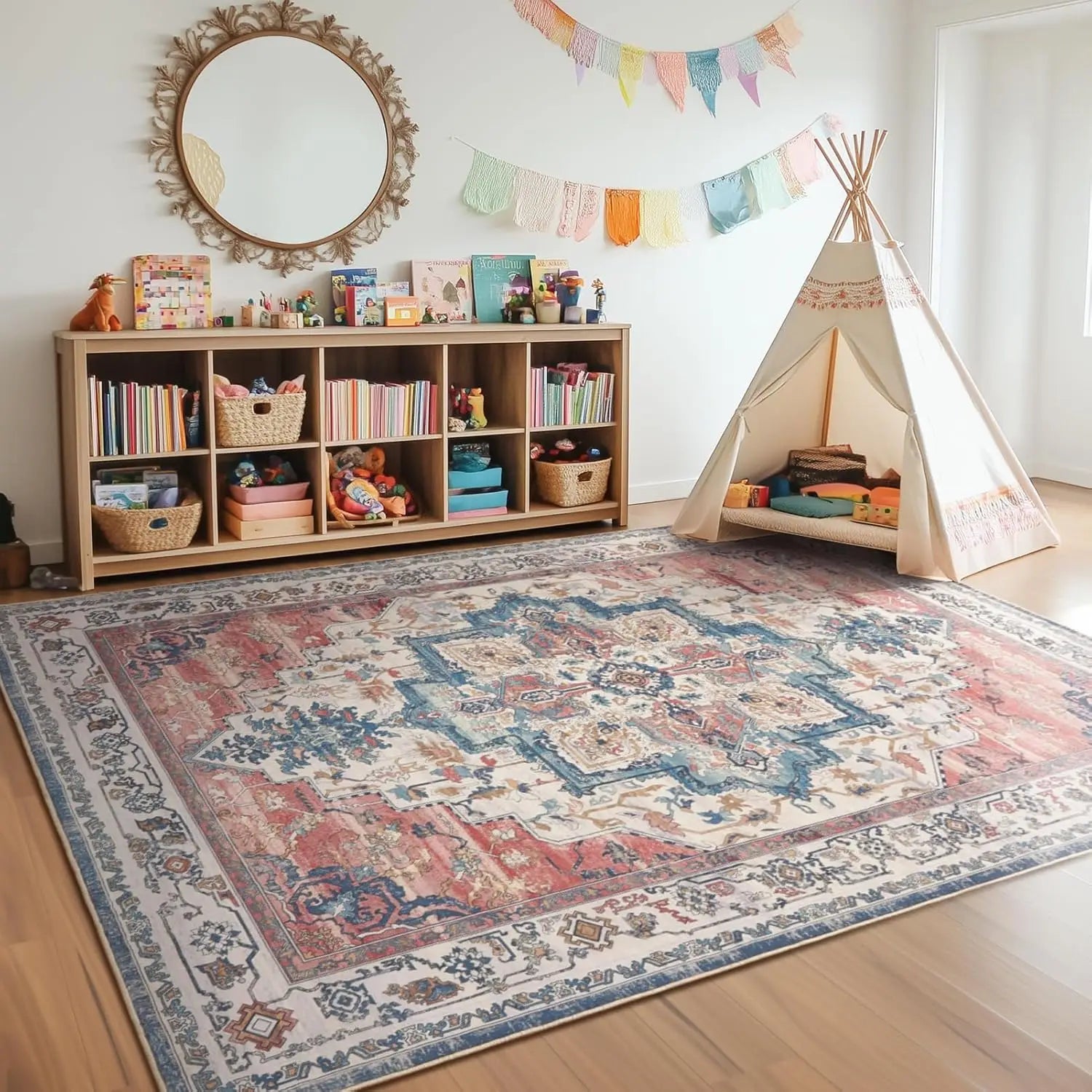 Navak Carpet Crystal velvet carpetVintage DistressedArea Rugs for Living Room Bedroom Non Slip Washable, Medallion Pattern Printed Low