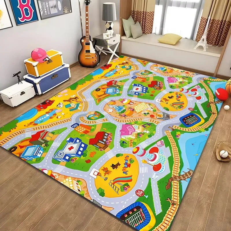 Navak Teppich, pädagogischer Spielteppich für Kinder, Stadtleben, Straßenverkehrssystem-Teppich für Schlafzimmer, Spielzimmer, lustige Lernbodenmatte, sichere Kinder