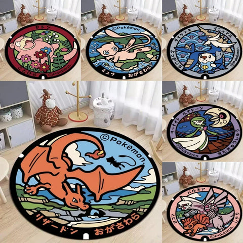 Navak Carpet Daily Picks Round Pokemon Rug for Living Room Decor Bedroom Rug Lounge Balcony Sofa Mat Coffee Table Mat Swivel Chair Mat Kids Gift