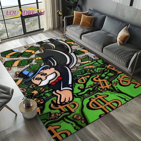 Navak Teppich, 3D-Spiel „Rich Man“, Monopoly-Dollar-Cartoon-Teppich für Wohnzimmer, Schlafzimmer, Heimsofa, Dekoration, Kinderbereich, rutschfeste Bodenmatte