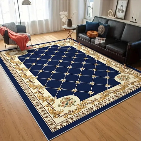 Navak Teppich, Bohemian-Stil, blau, golden, Blumenmuster, bedruckt, rutschfest, für Maschinen, für Schlafzimmer, Wohnzimmer, Badezimmer, Schlafsäle, Bodenmatte