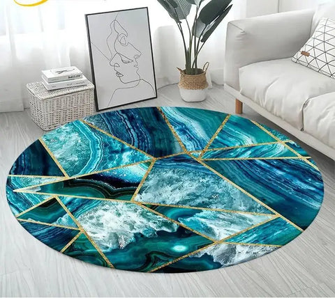 Navak Carpet Nordic Colour Green Gold White Marble Round Carpet Balcony Floor Mat Bathroom Living Room Home Yoga Coffee Mats Home Decor Rug