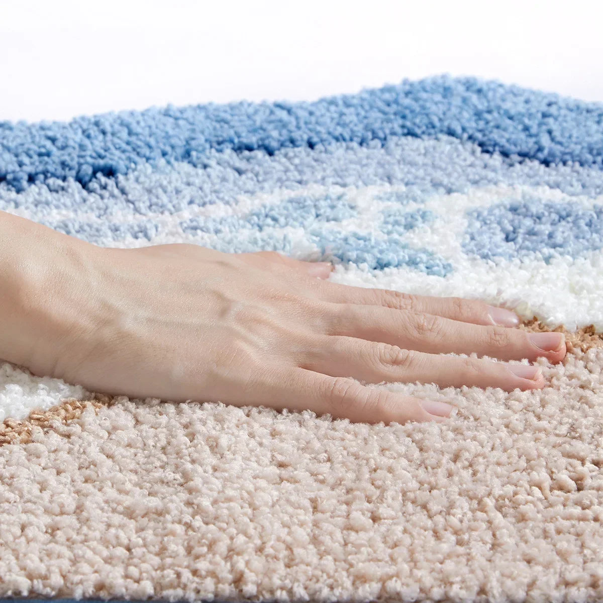 Navak Carpet 70 x 160 cm, handgetufteter Nachttischteppich mit Wellenmuster, Teppiche zur Dekoration des Schlafzimmers, beflockte Mikrofaser-Badezimmermatte, rutschfest, saugfähig
