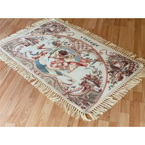 Navak Teppich Retro Wohnzimmer Teppiche Home Dekoration für Schlafzimmer Teppich Kleine Fußmatte Europäischer Engel Gedruckt Baumwolle Veranda Hand Quaste Teppich