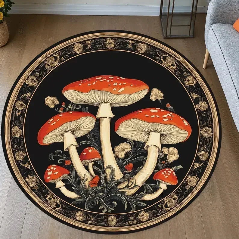 Navak Teppich, Pilzmuster, runder Teppich, Allzweckteppich für Wohnzimmer, Schlafzimmer, Deko, Küche, unter dem Tisch, Bodenmatte, rutschfest, Vintage-Teppich